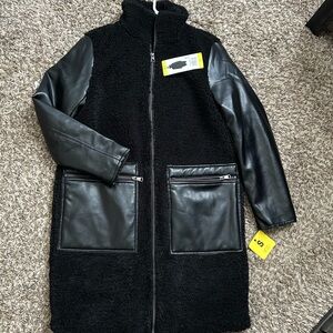 Andrew Marc Black Teddy Jacket with Faux Leather Accents